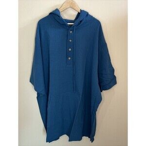 KSIsland Teal Blue Cotton Short Sleeved Hooded Pullover Mens Shirt 5XL NEW